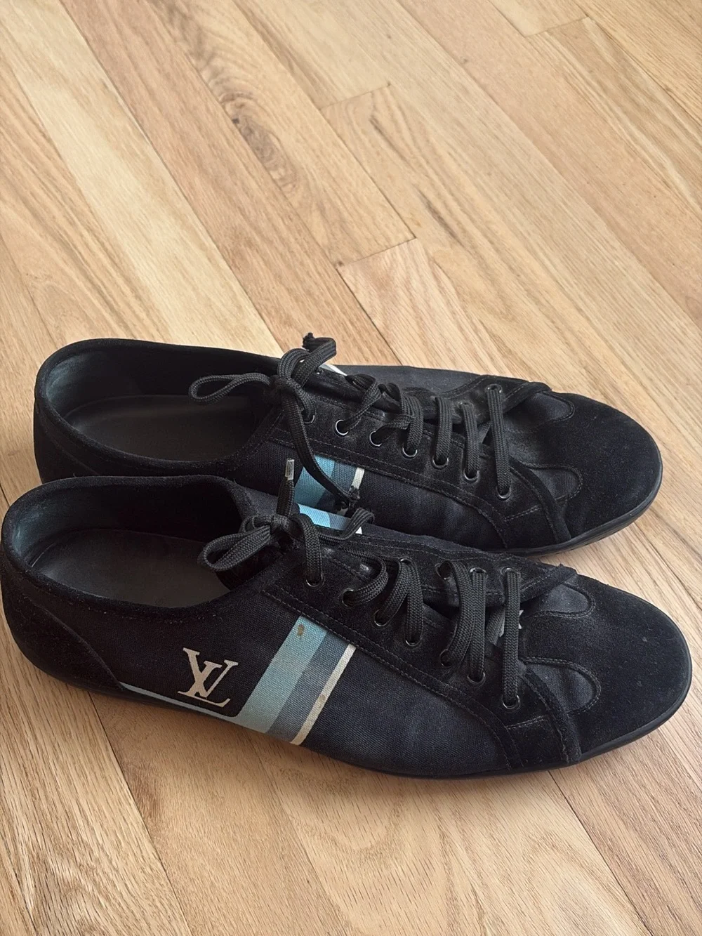 Louis Vuitton Black Sneakers with Blue Stripe